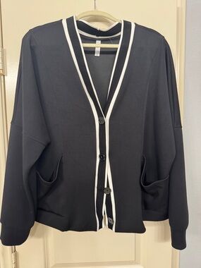 Stylus Black Button Cardigan with White Contrast Trim XL